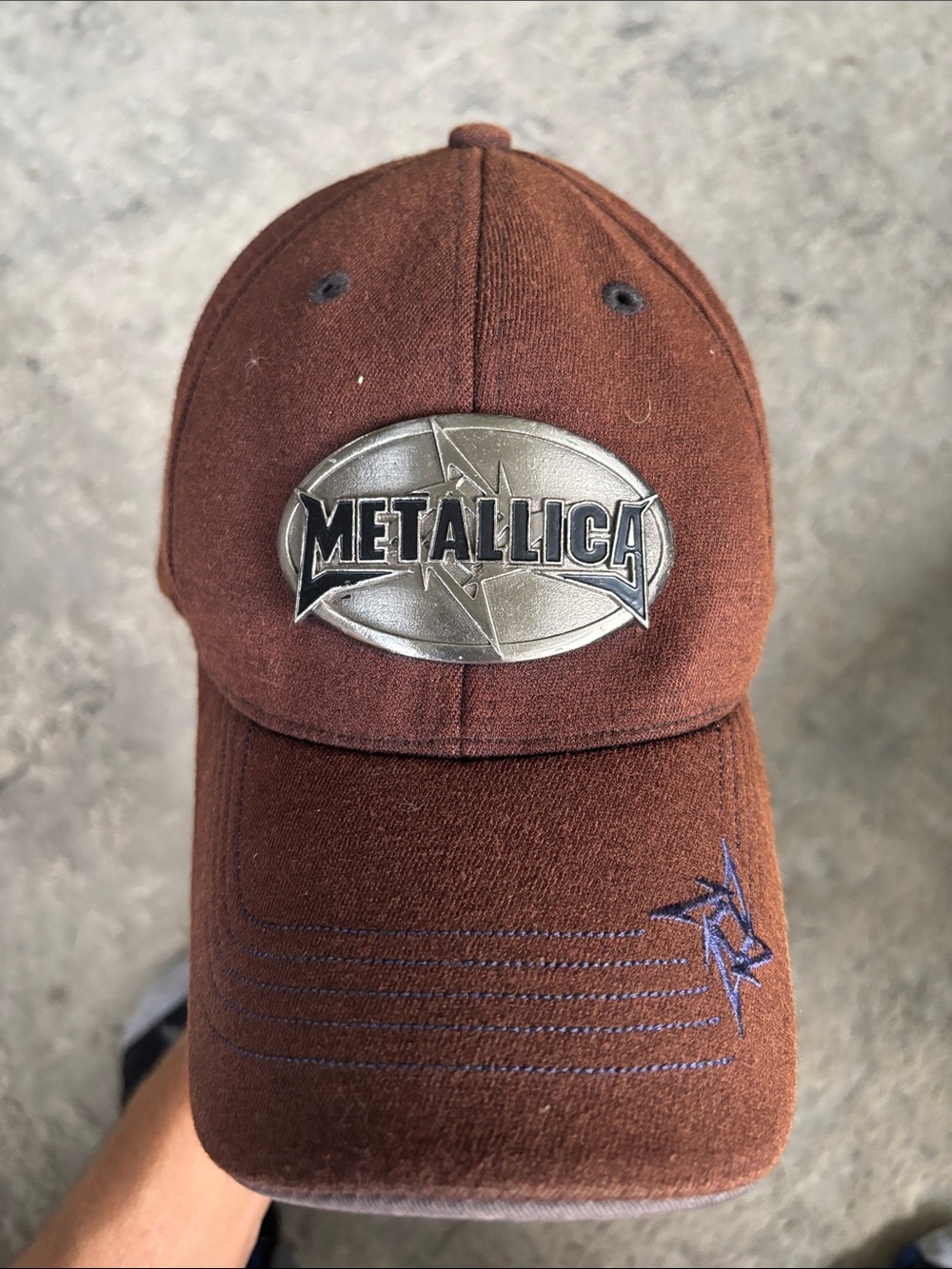 VINTAGE 90s RARE Metallica Brown Baseball Cap with Silver METAL Logo Badge